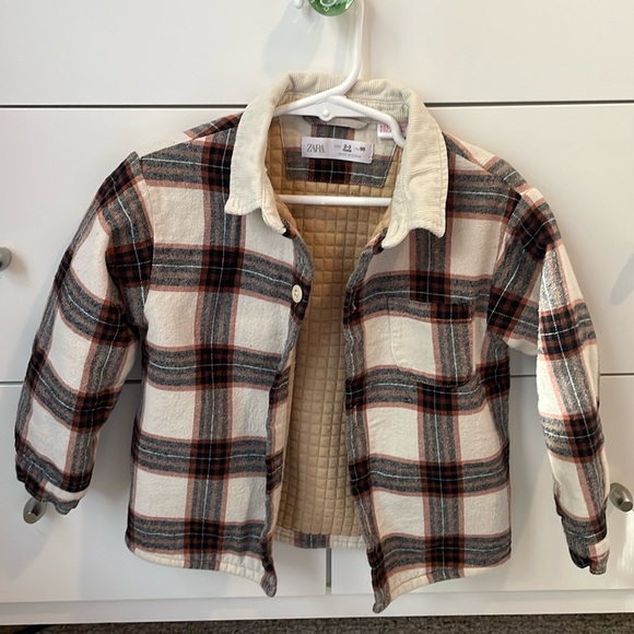 Zara kids plaid flannel shirt jacket with corduroy collar - size 2-3 years - Picture 1 of 3